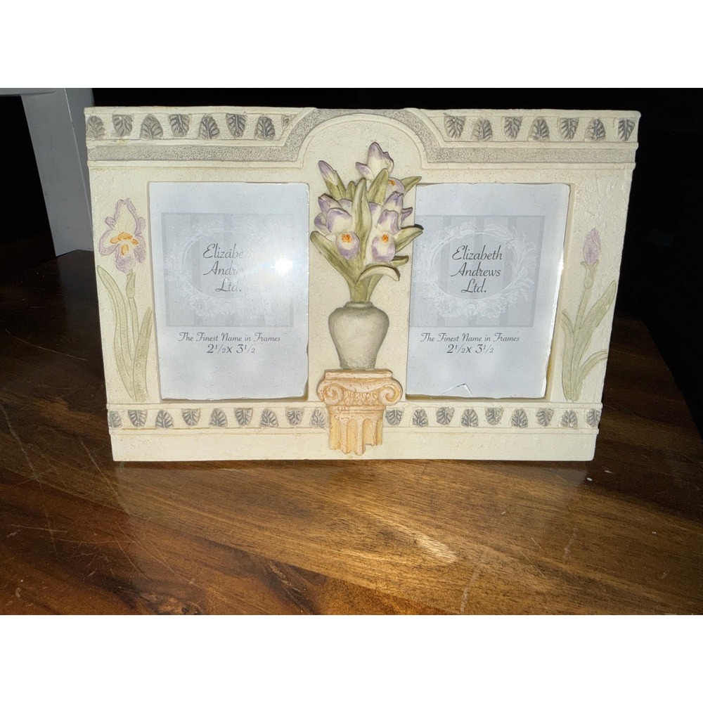 Elizabeth Andrews Ltd Double Picture Frame Floral 2.5x3.5 Cream Resin M312823